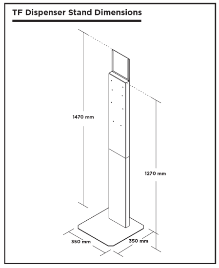 Touch-free hand sanitiser dispenser stand with sturdy metal construction and silver catch tray for easy maintenance and hygiene.