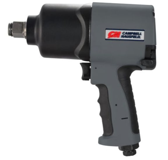 Campbell Hausfeld 3/4" air impact wrench with 1100 ft-lbs torque, pin clutch mechanism, and one-handed forward/reverse switch.