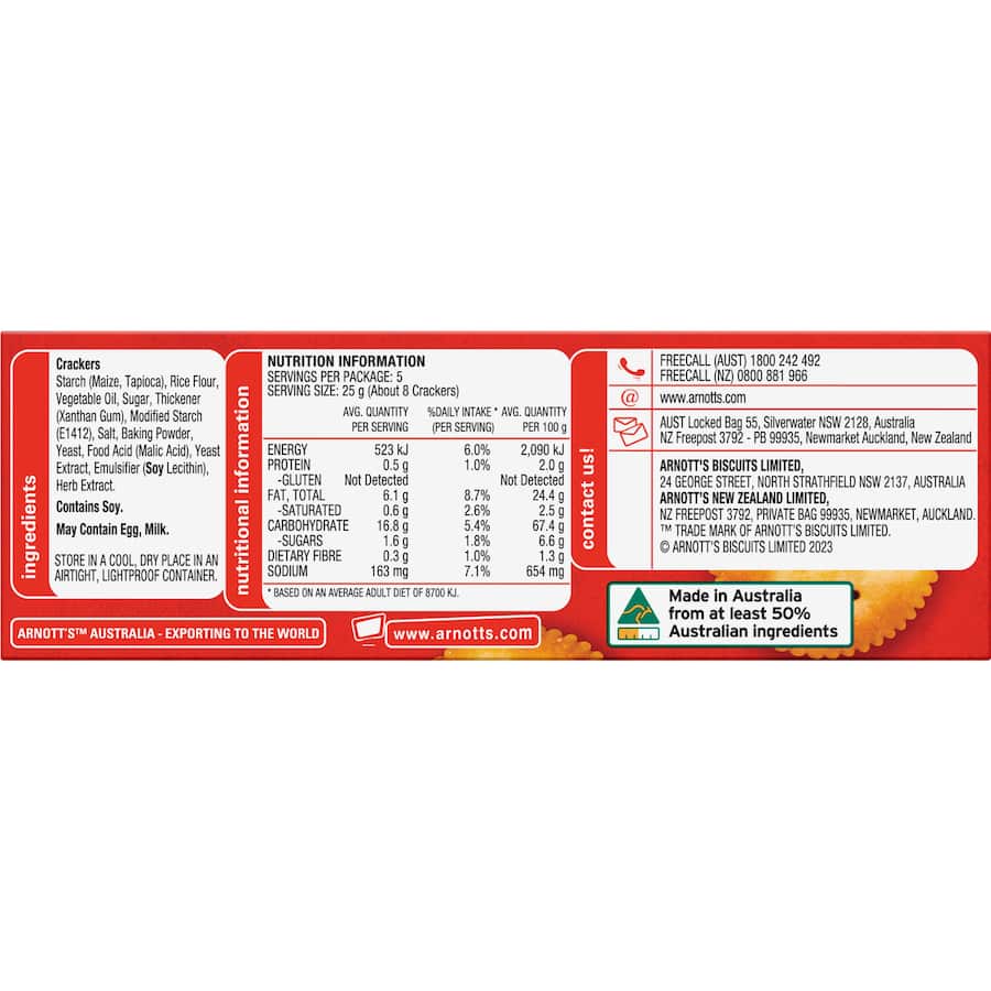 Arnotts Jatz Crackers Gluten Free 130g