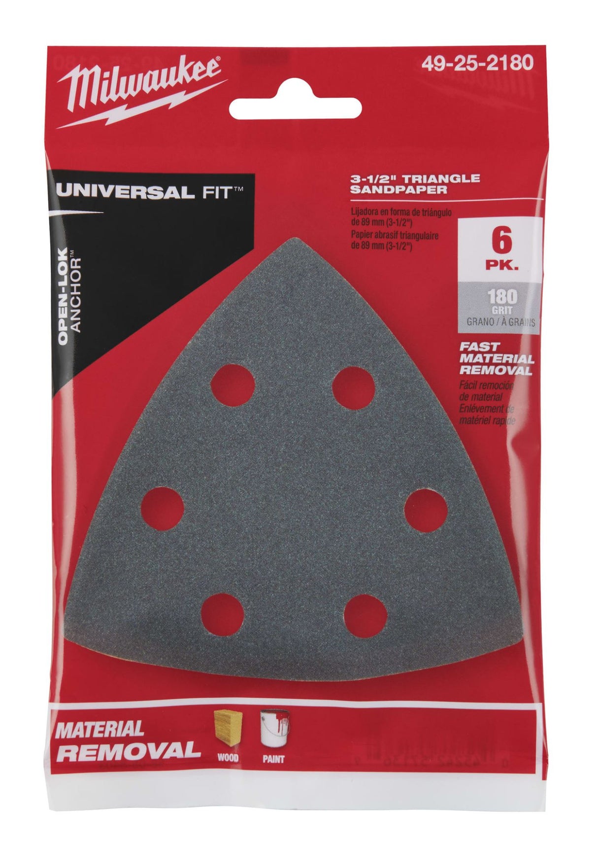 Milwaukee OPEN-LOK 180 Grit Sand Paper 89mm 6 Pack