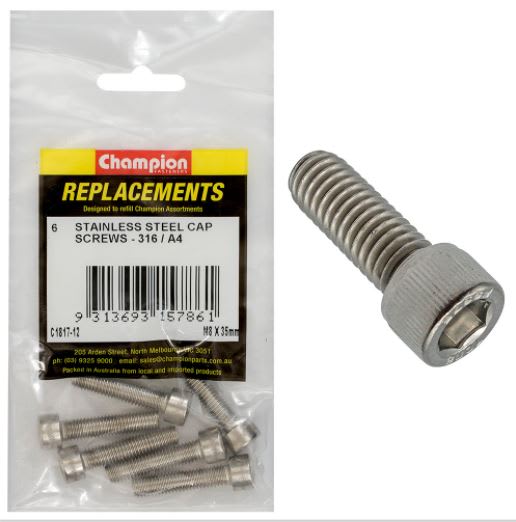 M8 x 35mm Socket Cap Screw 316/A4 -6pk