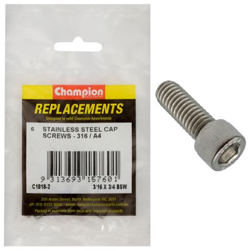3/16" x 3/4" BSW Socket Cap Screw 316/A4 -6pk