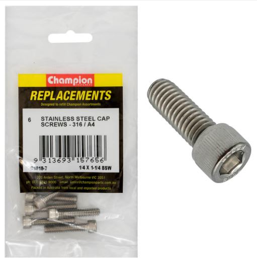 1/4" x 1-1/4" BSW Socket Cap Screw 316/A4 -6pk