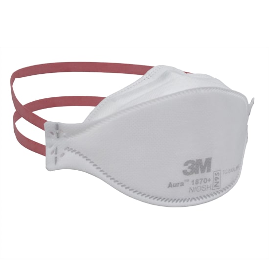 3M Aura Healthcare Particulate Respirator 1870+, N95, fluid resistant, adjustable fit, box of 20, for healthcare professionals.