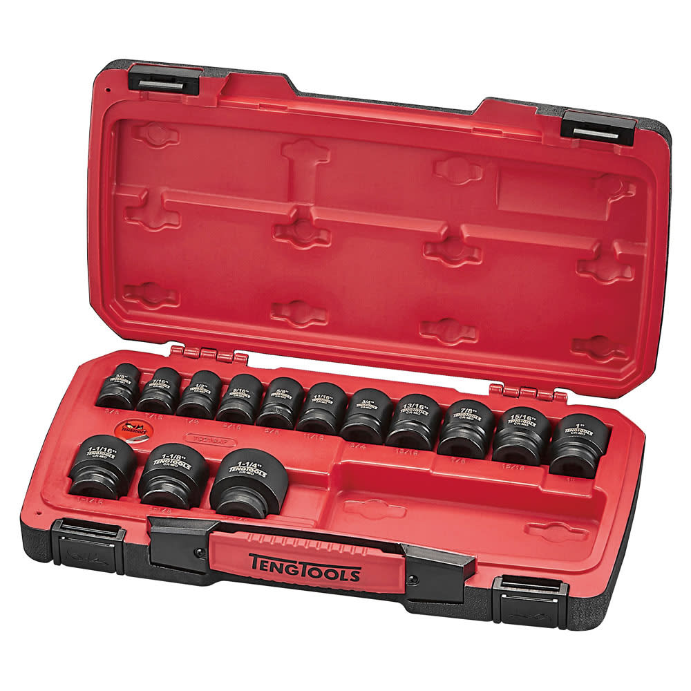Teng Regular Imperial Impact Socket Set 18 Piece 1/2" Drive - 6-Point