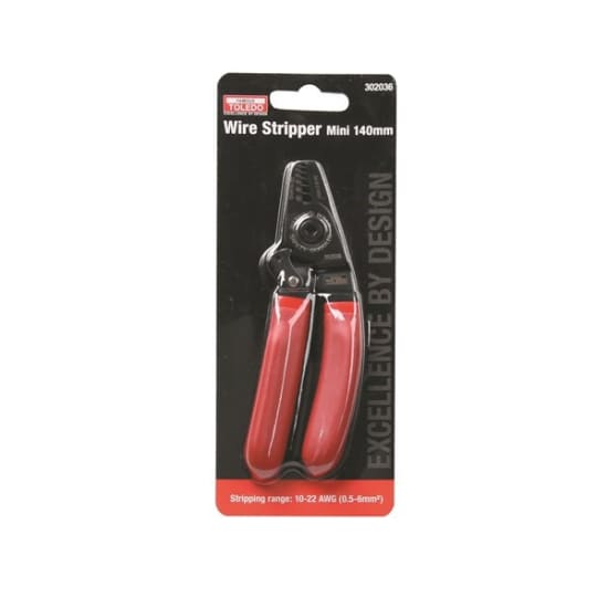 Compact Toledo Wire Stripper Mini-140mm designed for precise stripping of 10-20 AWG cables in tight spaces.