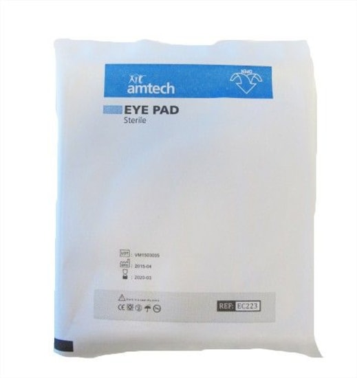 Sterile 8cm x 5.5cm eye pad, individually wrapped for hygiene, ideal for eye injuries and post-operative care.
