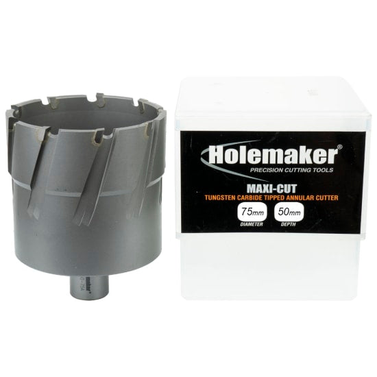 Tungsten Carbide Tipped Annular Cutter, 75mm diameter, 50mm depth, for precision drilling in tough metals.