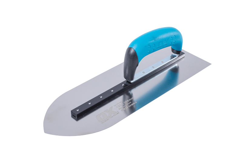 High-grade stainless steel pointed finishing trowel with durable aluminium shank and comfortable duragrip handle for precision work.