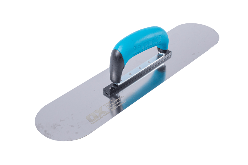 High-grade stainless steel pool trowel with flexible blade, durable aluminum shank, and ergonomic Duragrip handle.