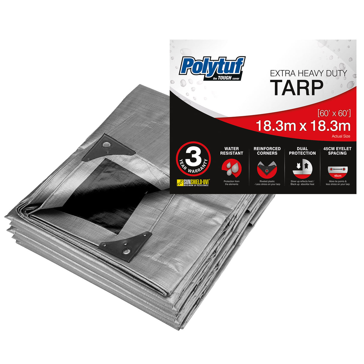 Polytuf Heavy Duty Silver and Black Tarpaulin 18.3 x 18.3m
