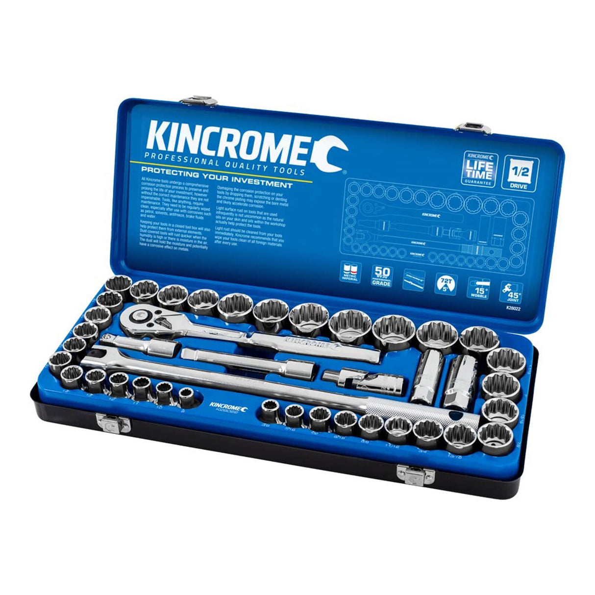 Kincrome Socket Set - Metric & AF 1/2" Drive 42 Piece