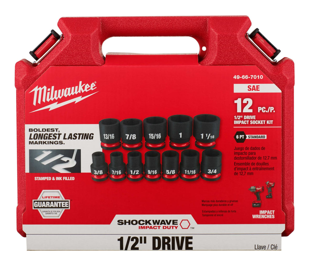 Milwaukee 12 Piece Impact Socket Set - A/F 1/2" Drive