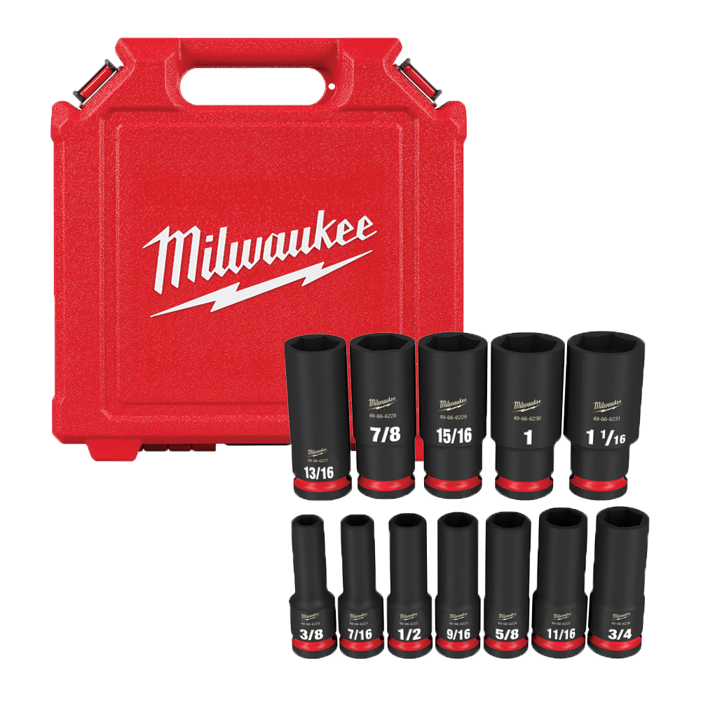 Milwaukee 12 Piece Deep Impact Socket Set - A/F 1/2" Drive