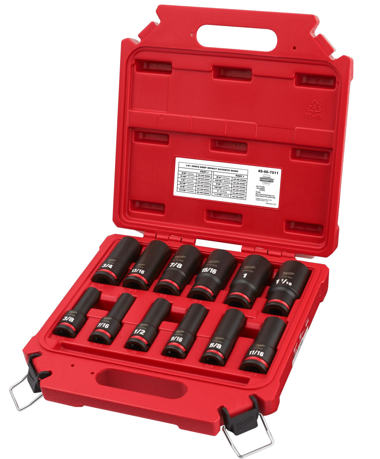 Milwaukee 12 Piece Deep Impact Socket Set - A/F 1/2" Drive