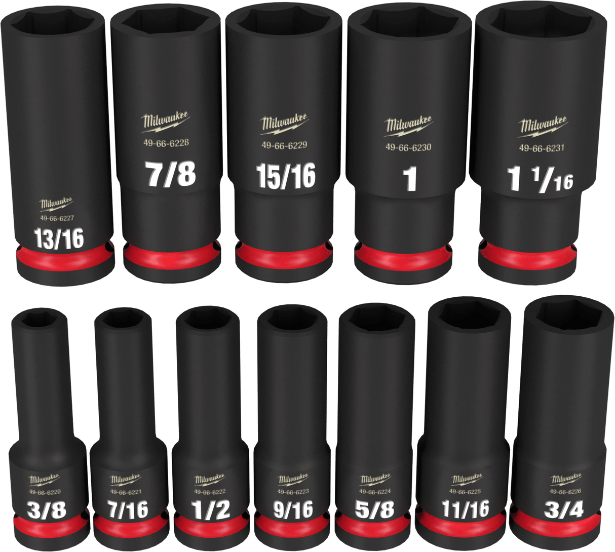 Milwaukee 12 Piece Deep Impact Socket Set - A/F 1/2" Drive
