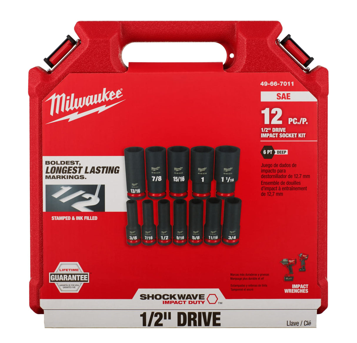 Milwaukee 12 Piece Deep Impact Socket Set - A/F 1/2" Drive