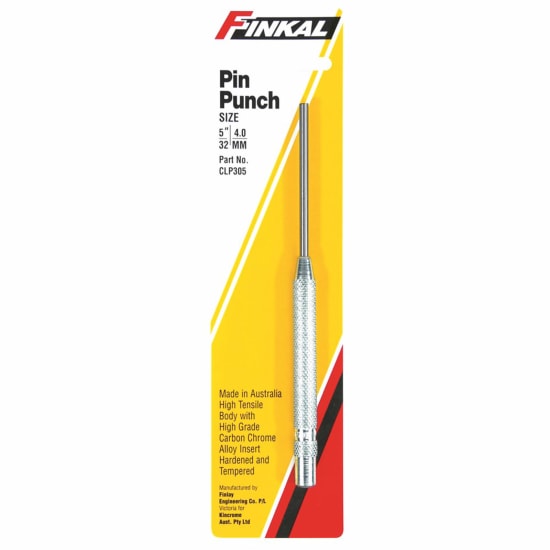 Kincrome 4mm Long Series Pin Punch made of hardened carbon alloy steel, designed for precision work and durability.