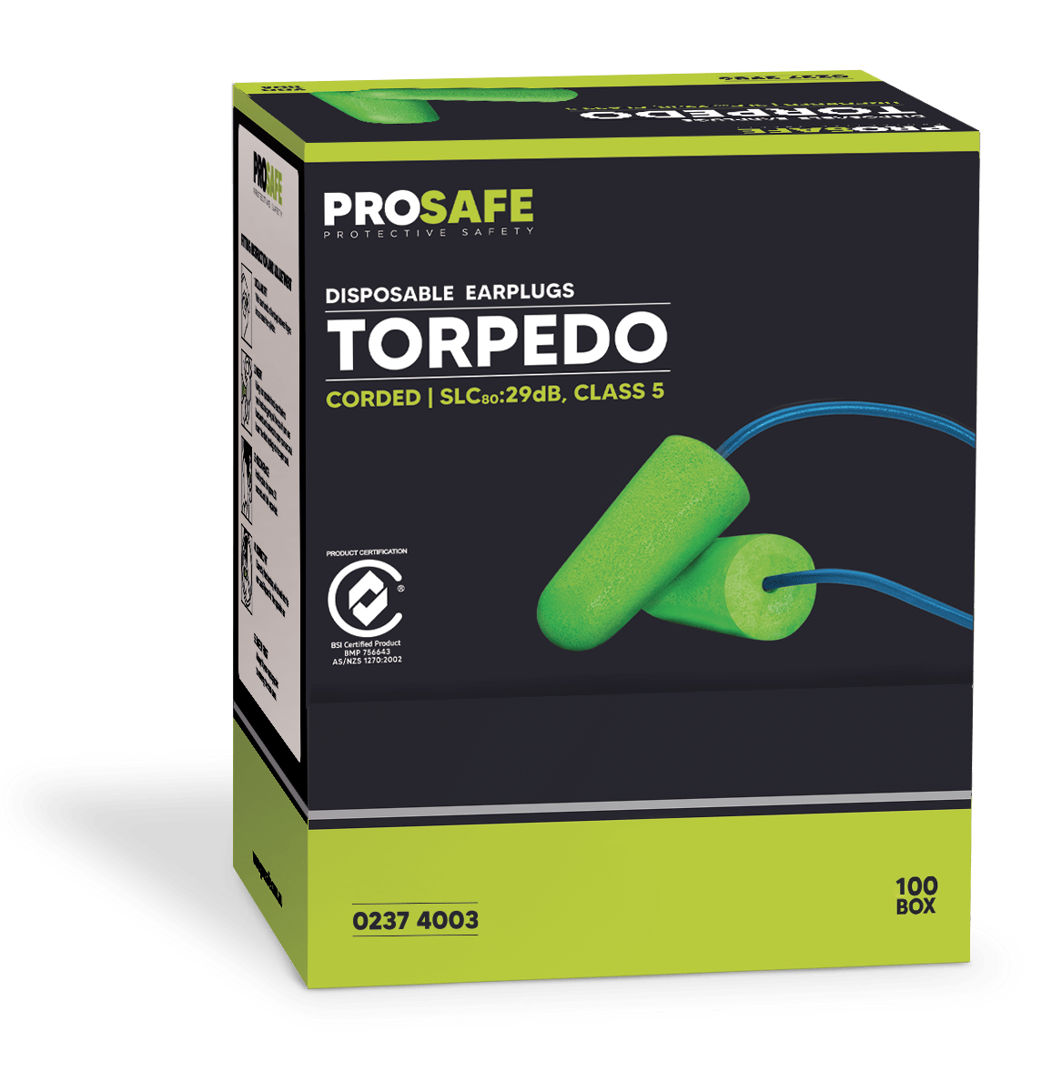 Prosafe Earplugs Torpedo corded CLS (100)