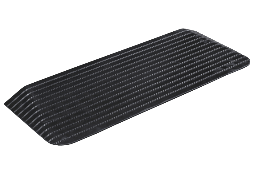 Heavy-duty rubber access ramp (1100x420x50mm) for wheelchair use, featuring a non-slip ribbed surface and gentle slope for safety.