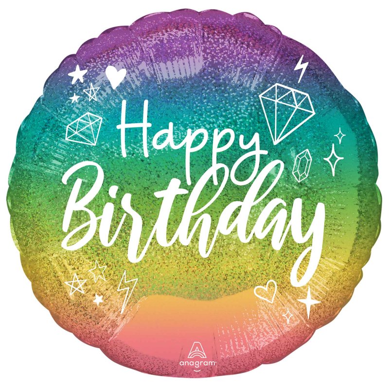 Foil Balloon - STD Sparkle HBD Holographic (45cm)
