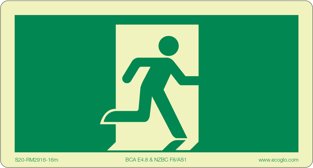 Ecoglo Exit Sign Running Man Luminescent W290mm x H162mm (Each)
