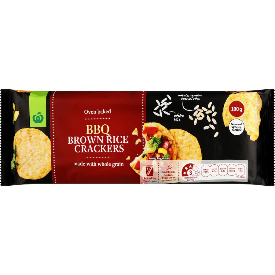 Woolworths Rice Crackers Brown Rice Bbq 100g