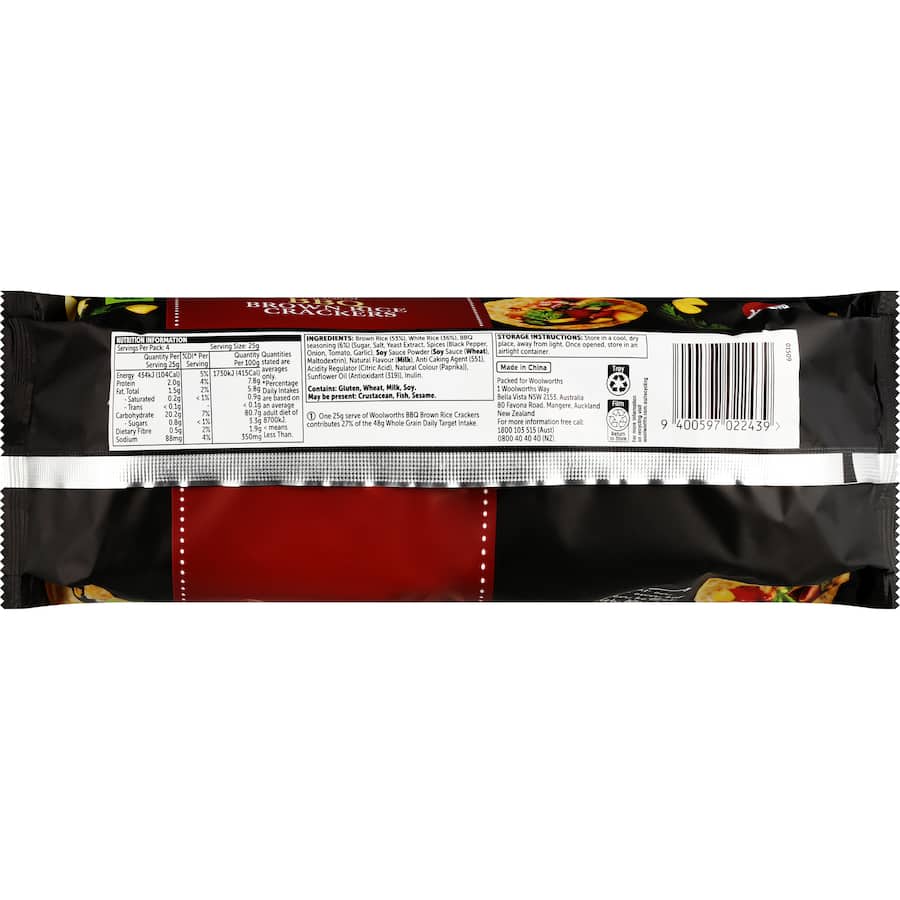 Woolworths Rice Crackers Brown Rice Bbq 100g