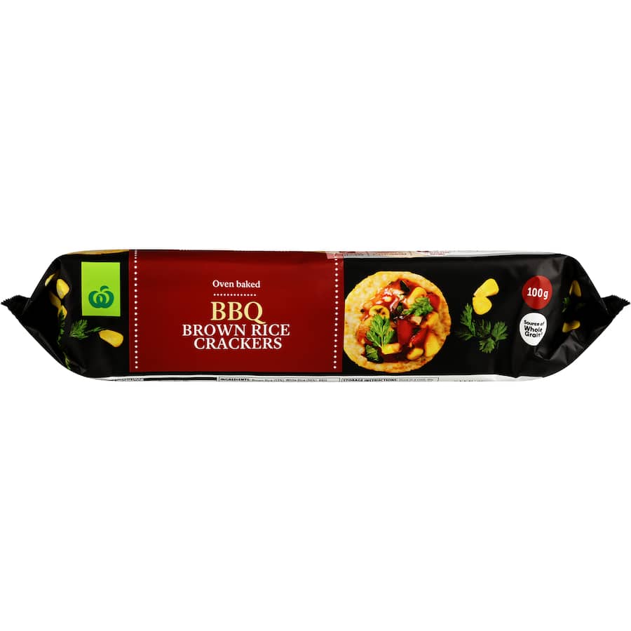 Woolworths Rice Crackers Brown Rice Bbq 100g