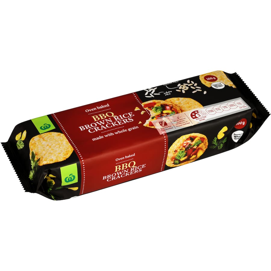 Woolworths Rice Crackers Brown Rice Bbq 100g