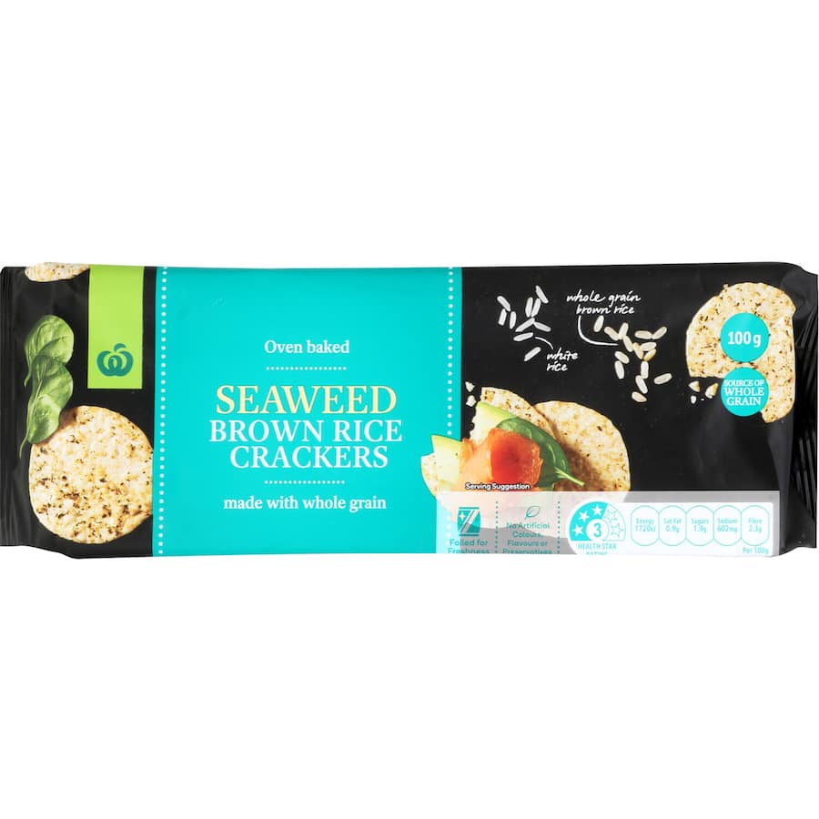 Woolworths Rice Crackers Brown Rice Seaweed 100g
