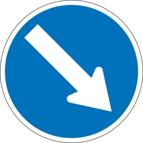 Circular Keep Right Arrow sign, 600mm, durable aluminum for enhanced road safety and easy installation.