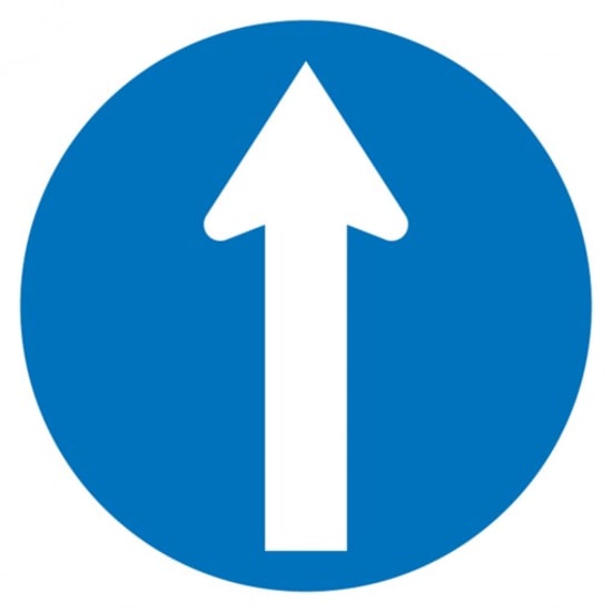 Circular NO TURNS ARROW sign, 600mm aluminum, designed for clear traffic direction and safety in various environments.