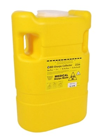 Durable 8-litre BD sharps disposal container for safe medical waste management in healthcare and home settings.