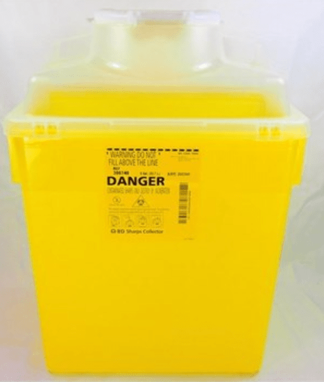 BD Sharps Disposal Nestable 22.7L open top container for safe and efficient sharps waste disposal in healthcare settings.