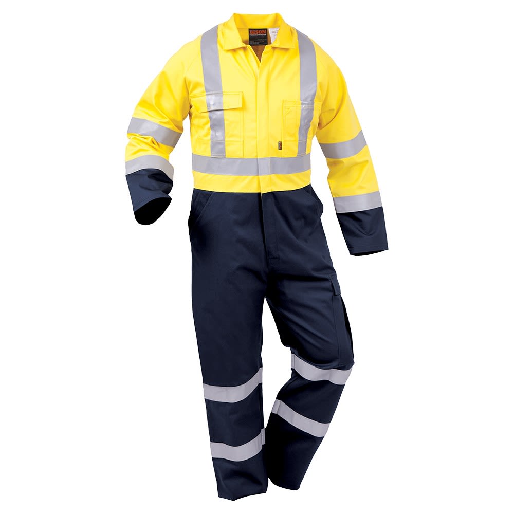 Bison, Hi Vis Zip Overall, 432021 Yellow/Navy - Yellow/Navy - 132