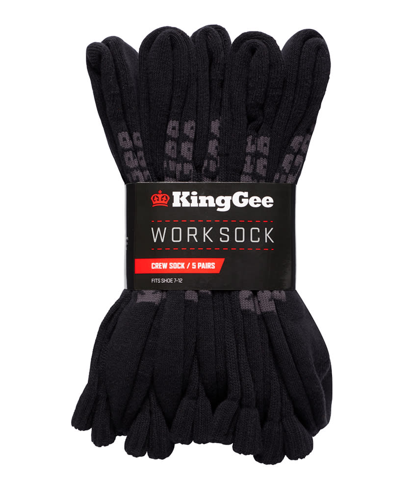 KingGee, Men's Crew Cotton Work Sock, K09035 Pack of 5 - Black