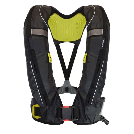 Duro Solas 275N life jacket with twin chambers, spray hood, auto inflation, and illumination lights for maximum safety on water.