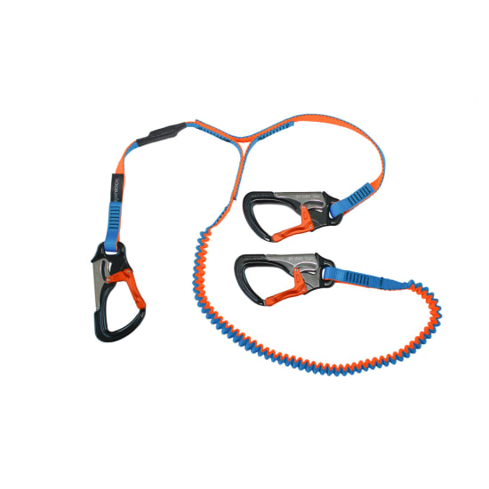 Lightweight 3 Clip Elasticated Safety Line with overload indicator, 2M length, ideal for climbing and construction safety.