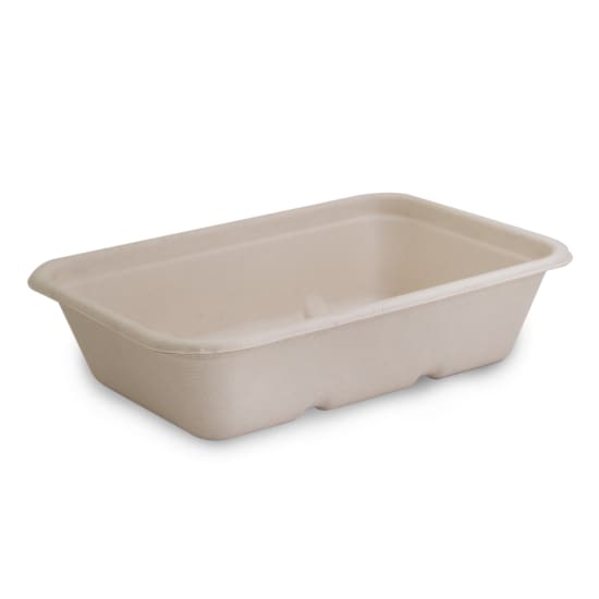 Eco-friendly sugarcane takeaway containers, 125x180x45 mm, compostable, grease-resistant, with leak-proof lids for food delivery.