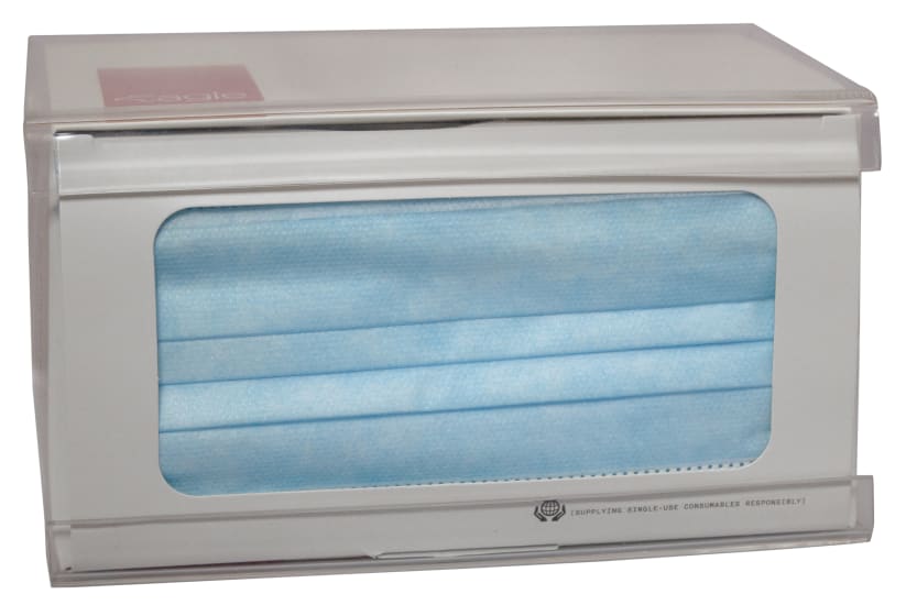 Clear acrylic Eagle face mask dispenser designed for easy access and hygiene in any environment, ideal for public health promotion.