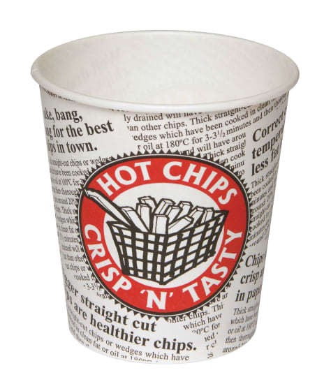Disposable Hot Chip Cups - 440ml, 50-Pack, ideal for serving fish'n'chips, durable and eco-friendly design.
