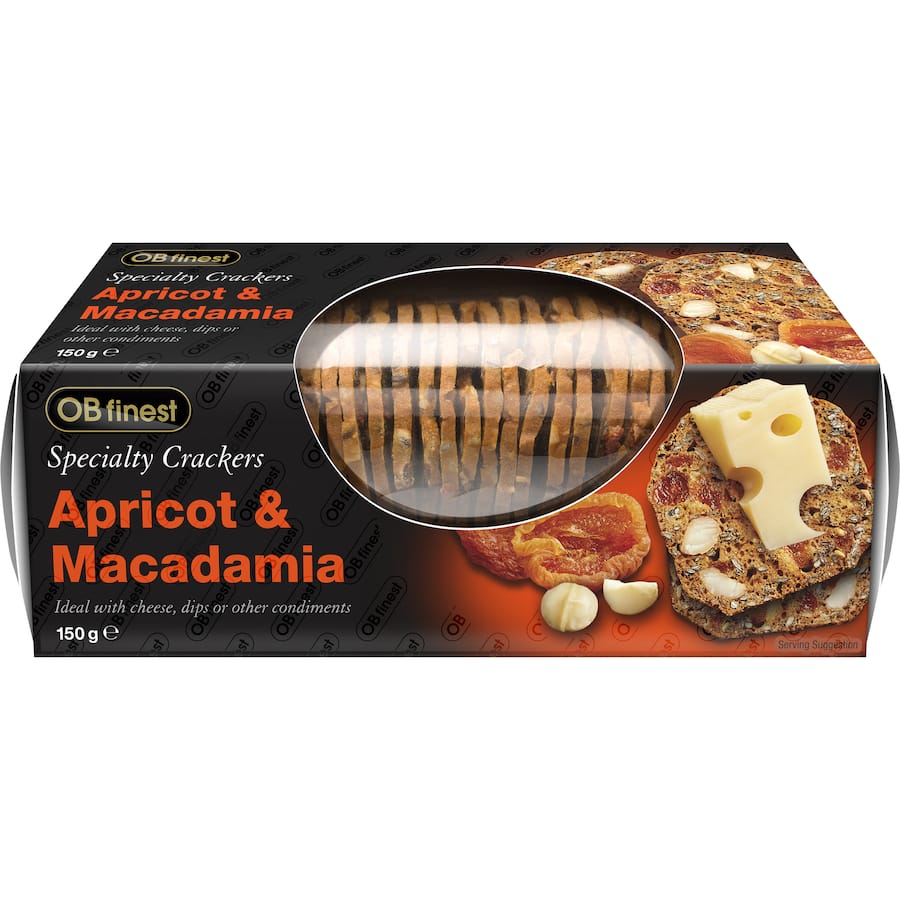 Ob Finest Specialty Crackers Apricot & Macadamia 150g