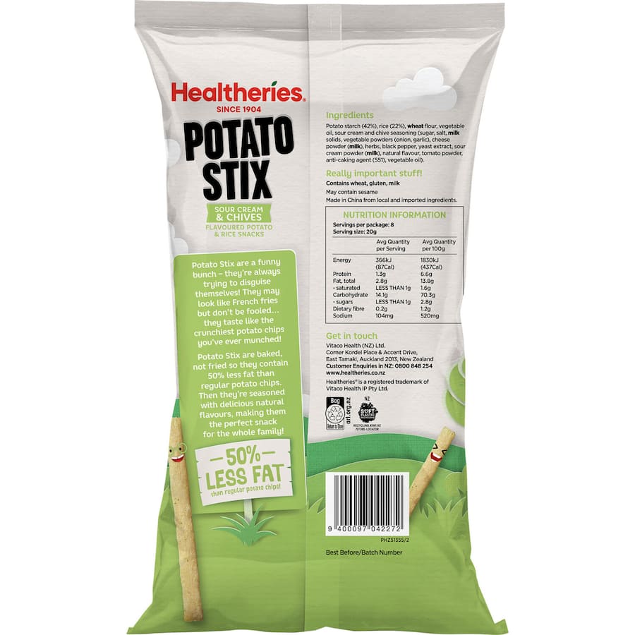 Healtheries Kidscare Potato Snack Stix Sour Cream Chive 160g Multipack 8pack