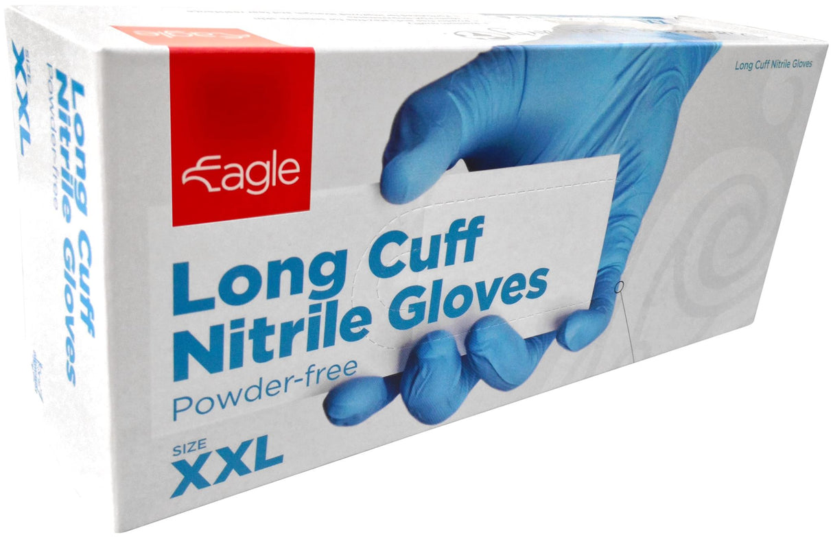 Eagle Long Cuff Nitrile Gloves Powder Free S-3XL Pack of 100 - Standard - L