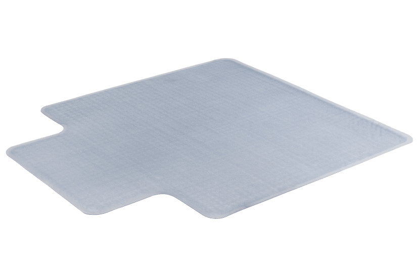 Clear PVC chair mat for hard floors, 1350 x 1150mm, with leather grain surface, ideal for protecting against scratches.