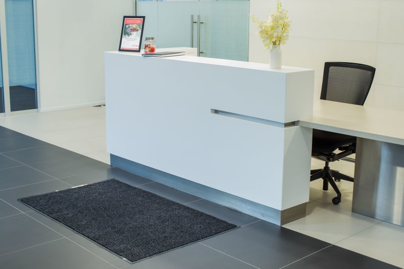 Charcoal Needle Rib Matting, 1500 x 900mm, with ribbed surface and PVC backing for effective dirt scraping and drying.