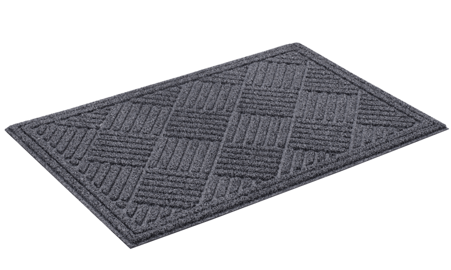Heavy-duty eco-friendly scraper mat, 900 x 600mm, with raised nibs for effective dirt removal and recycled crumb rubber backing.