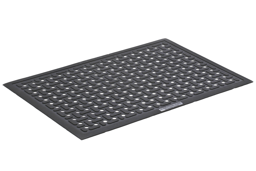 Kleen Thru Plus Mat, a durable 850 x 600mm slip-resistant mat for kitchens, featuring anti-fatigue and drainage holes.