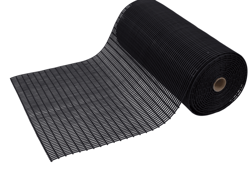 Black Aqua Tube Matting, 900mm wide, UV-resistant, anti-fatigue, perfect for wet areas like pools and boats. Easy to clean.